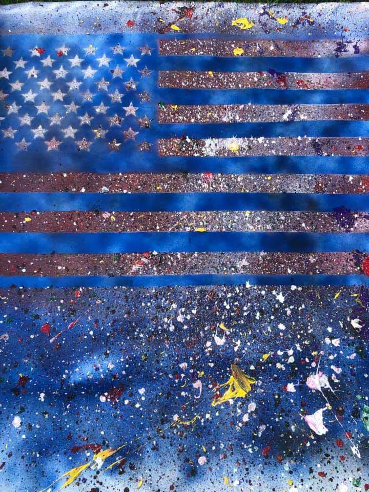 Artwork showing blue American flag