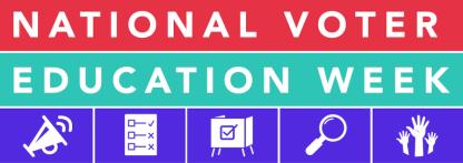 NAtional voter education week on a multi colored striped background