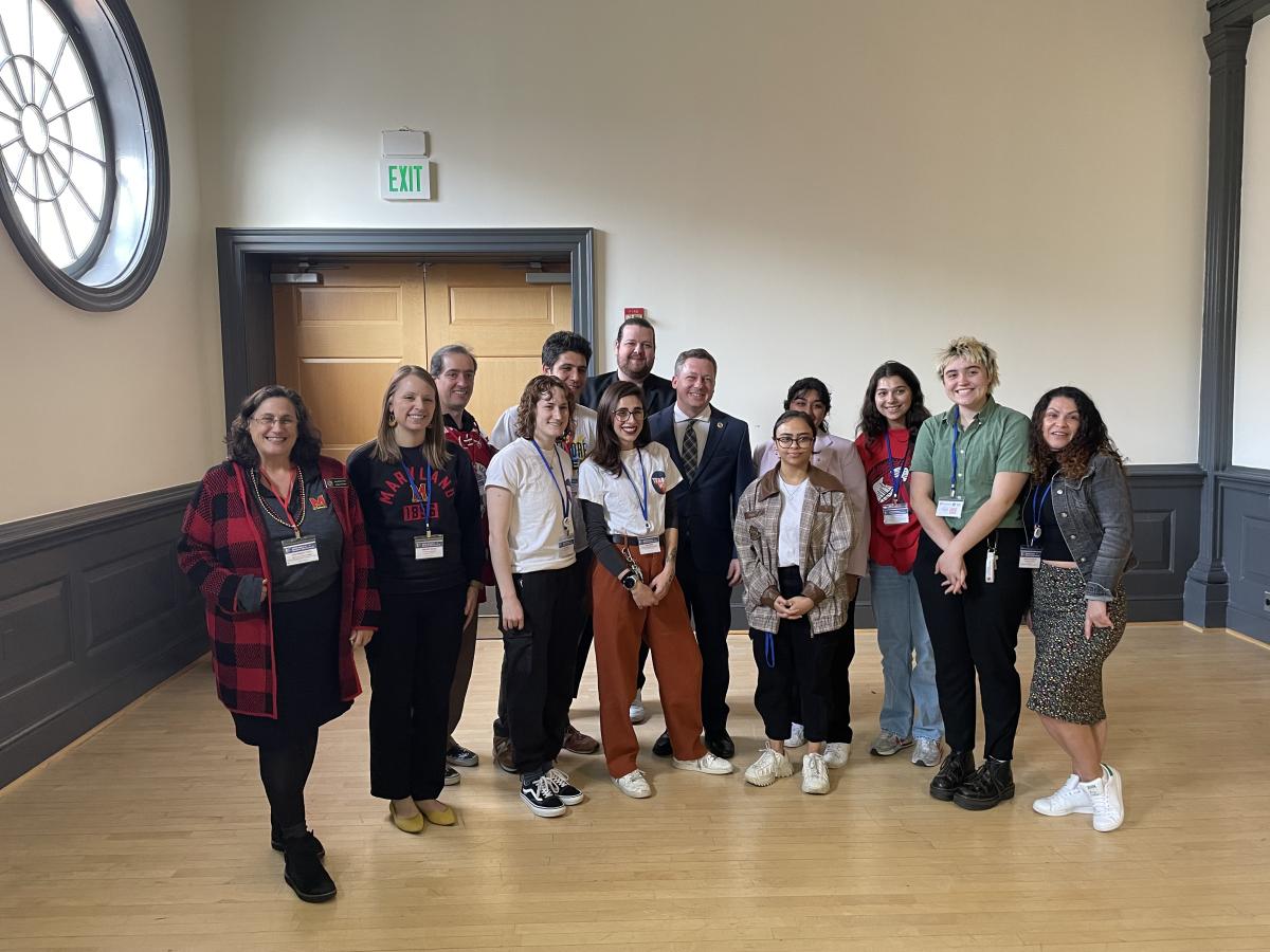 TerpsVote members posing with Eric Luedtke, Chief Legislative Officer in the Governor's Legislative Office. 
